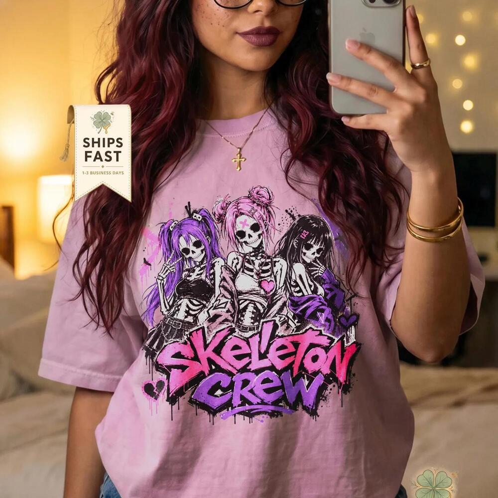 Pastel Goth Skeleton Crew T-Shirt,  Emo Anime Girl Shirt, Grunge